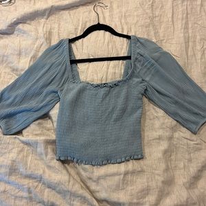 Blue Smocked Crop Top